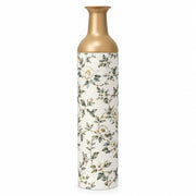 Emerald Bloom Metal Flower Vase – Ivory Chinoiserie Songbird Peony decorative metal vase shown in a product view.