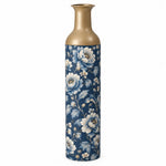 Amber Scroll Metal Flower Vase – Navy Chinoiserie Peony Scroll decorative metal vase shown in a product view.