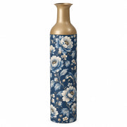 Amber Scroll Metal Flower Vase – Navy Chinoiserie Peony Scroll decorative metal vase shown in a product view.