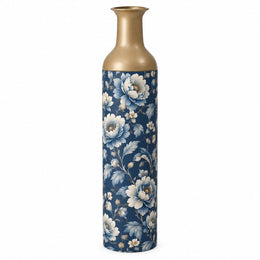 Amber Scroll Metal Flower Vase – Navy Chinoiserie Peony Scroll - MintiHome