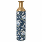 Sage Garden Metal Flower Vase – Navy White Peony Garden decorative metal vase shown in a product view.