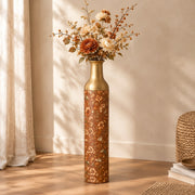 Gold Diamond Metal Flower Vase – Terracotta Cream Bloom Stem decorative metal vase shown in a styled room scene.
