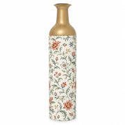 Iznik Blue Metal Flower Vase – Cream Dusty Rose Chinoiserie Vine decorative metal vase shown in a product view.