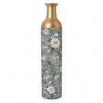 Emerald Bloom Metal Flower Vase – Dusty Blue Hydrangea Peony Toile decorative metal vase shown in a product view.