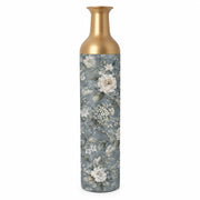 Emerald Bloom Metal Flower Vase – Dusty Blue Hydrangea Peony Toile decorative metal vase shown in a product view.