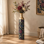 Daily Metal Flower Vase – Midnight Acanthus Medallion decorative metal vase shown in a styled room scene.