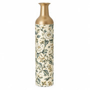 Slate Foliage Metal Flower Vase – Ivory Slate Peony decorative metal vase shown in a product view.