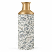 Gilded Fan Metal Flower Vase – Cream Lotus Foliage Scroll decorative metal vase shown in a product view.