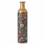 Vintage Medallion Metal Flower Vase – Navy Peony Scroll Bird decorative metal vase shown in a product view.