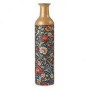 Vintage Medallion Metal Flower Vase – Navy Peony Scroll Bird decorative metal vase shown in a product view.