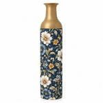 Amber Scroll Metal Flower Vase – Navy Gold Dusty Blue Bloom decorative metal vase shown in a product view.