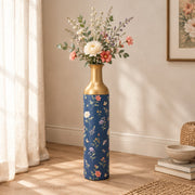 Sage Garden Metal Flower Vase – Navy Wildflower Meadow decorative metal vase shown in a styled room scene.