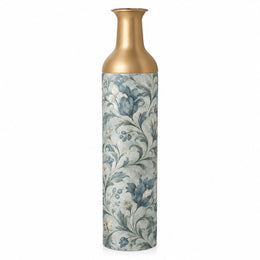 Vintage Medallion Metal Flower Vase – Pale Blue Acanthus decorative metal vase shown in a product view.