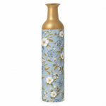 Blush Bloom Metal Flower Vase – Pale Blue Wild Rose Botanical decorative metal vase shown in a product view.