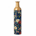 Emerald Bloom Metal Flower Vase – Navy Burgundy Peony Gilded Branch decorative metal vase shown in a product view.