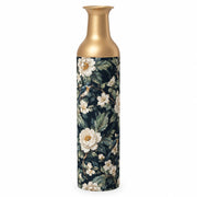Slate Foliage Metal Flower Vase – Navy White Peony Bird decorative metal vase shown in a product view.