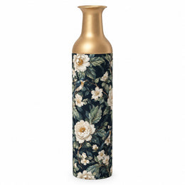 Slate Foliage Metal Flower Vase – Navy White Peony Bird - MintiHome