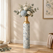 Persian Posy Metal Flower Vase – Ivory Sage Chintz decorative metal vase shown in a styled room scene.