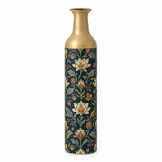 Gilded Fan Metal Flower Vase – Navy Cream Lotus Acanthus decorative metal vase shown in a product view.