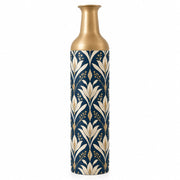 Gold Lattice Metal Flower Vase – Navy Gold Lily Repeat decorative metal vase shown in a product view.