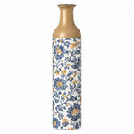 Iznik Blue Metal Flower Vase – Ivory Blue Mustard Morris Scroll decorative metal vase shown in a product view.