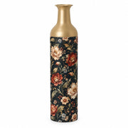 Amber Scroll Metal Flower Vase – Black Ground Crimson Peony Star decorative metal vase shown in a product view.