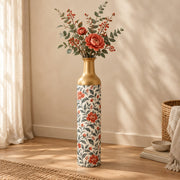 Daily Metal Flower Vase – Coral Peony and Berry Vine decorative metal vase shown in a styled room scene.