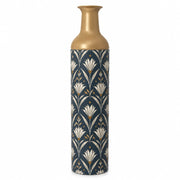 Gold Lattice Metal Flower Vase – Navy Gold Lily Diamond Trellis decorative metal vase shown in a product view.