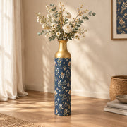Gilded Fan Metal Flower Vase – Navy Folk Star Sprig decorative metal vase shown in a styled room scene.