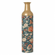 Gold Diamond Metal Flower Vase – Teal Coral Peony Songbird decorative metal vase shown in a product view.