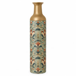 Vintage Medallion Metal Flower Vase – Sage Rust Damask decorative metal vase shown in a product view.