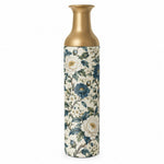 Emerald Bloom Metal Flower Vase – Cream Dusty Blue Peony Branch decorative metal vase shown in a product view.