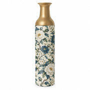 Emerald Bloom Metal Flower Vase – Cream Dusty Blue Peony Branch decorative metal vase shown in a product view.