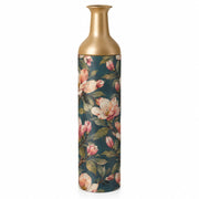 Sage Poppy Metal Flower Vase – Teal Rose Magnolia Print decorative metal vase shown in a product view.