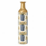 Sage Stripe Metal Flower Vase – Navy Berry Branch Stripe decorative metal vase shown in a product view.