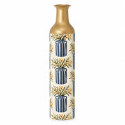 Sage Stripe Metal Flower Vase – Navy Berry Branch Stripe decorative metal vase shown in a product view.