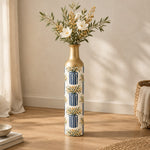 Sage Stripe Metal Flower Vase – Navy Berry Branch Stripe decorative metal vase shown in a styled room scene.