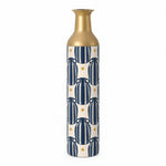 Sage Stripe Metal Flower Vase – Navy Amphora Grid Stripe decorative metal vase shown in a product view.