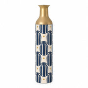 Sage Stripe Metal Flower Vase – Navy Amphora Grid Stripe decorative metal vase shown in a product view.