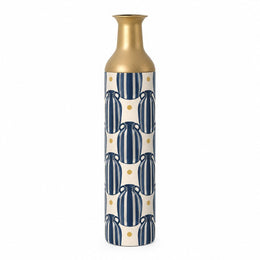 Sage Stripe Metal Flower Vase – Navy Amphora Grid Stripe - MintiHome