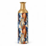 Folk Colorblock Metal Flower Vase – Terracotta Vessel Stripe decorative metal vase shown in a product view.