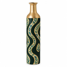 Gilded Ribbon Metal Flower Vase – Dense Laurel Ribbon Wave decorative metal vase shown in a product view.