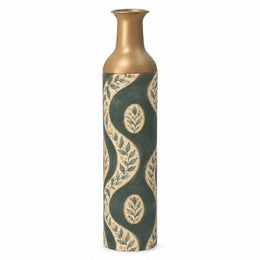 Gilded Ribbon Metal Flower Vase – Oval Ribbon Medallion decorative metal vase shown in a product view.
