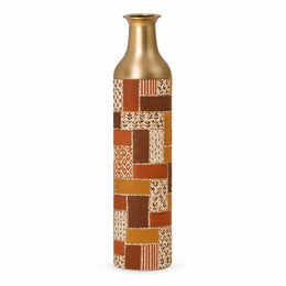 Indigo Weave Metal Flower Vase – Harvest Sprig Mosaic decorative metal vase shown in a product view.