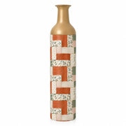 Indigo Weave Metal Flower Vase – Terracotta Leaf Stripe decorative metal vase shown in a product view.