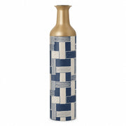 Indigo Weave Metal Flower Vase – Indigo Stripe Patchwork decorative metal vase shown in a product view.