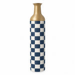 Emerald Check Metal Flower Vase – Classic Navy Checker decorative metal vase shown in a product view.