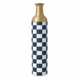 Emerald Check Metal Flower Vase – Classic Navy Checker decorative metal vase shown in a product view.