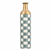 Emerald Check Metal Flower Vase – Sage Brush Checker decorative metal vase shown in a product view.