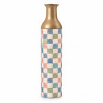 Emerald Check Metal Flower Vase – Pastel Patchwork Check decorative metal vase shown in a product view.